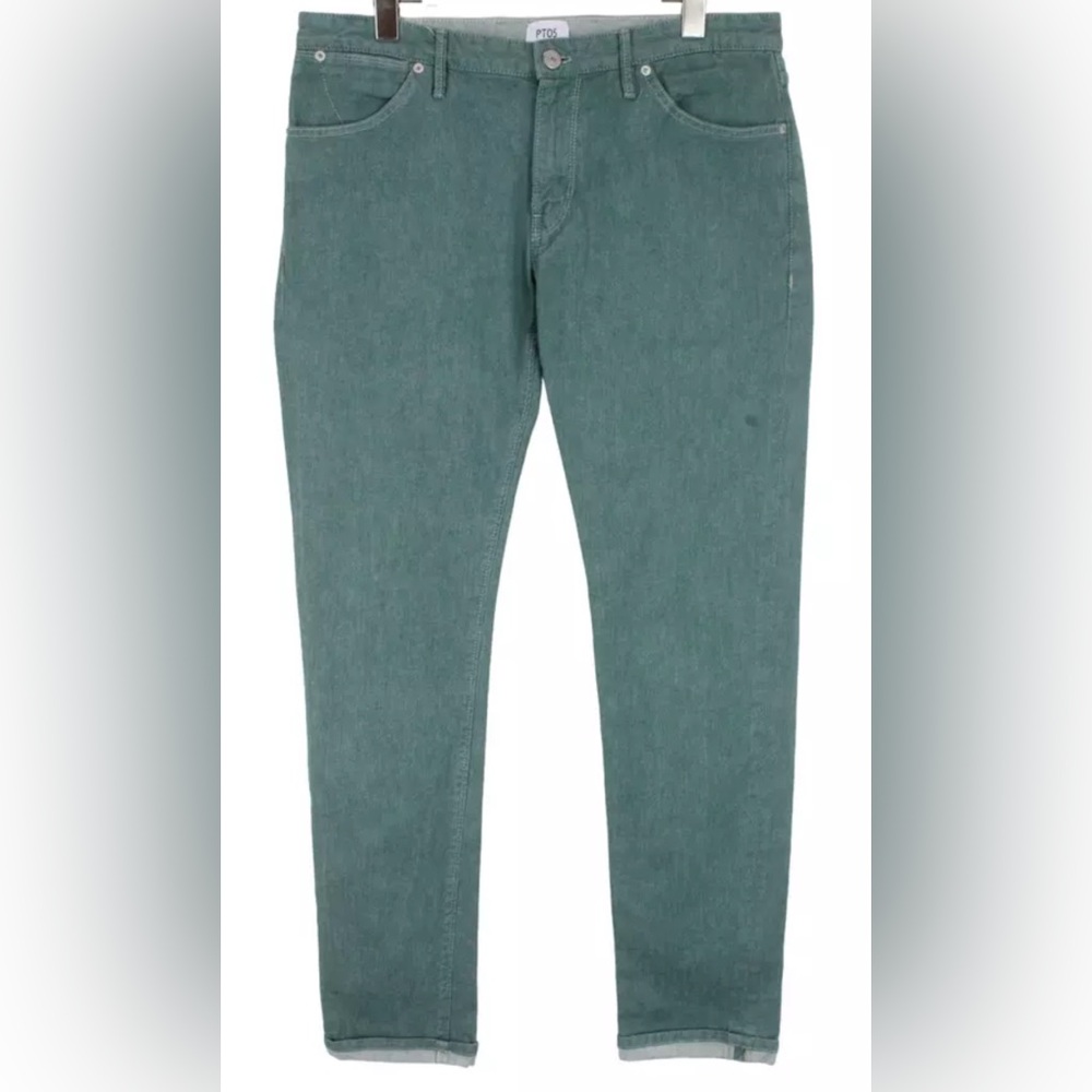 PT05 Swing Super Slim Fit Jeans Men's w34‎ Fade Effect Zip Fly Green Denim